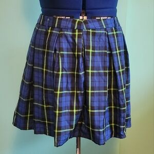 Hot Topic Blue & Green Plaid Pleated Skirt